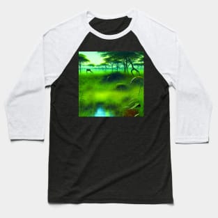 Landscape Painting with Tropical Plants and Lake, Scenery Nature Baseball T-Shirt